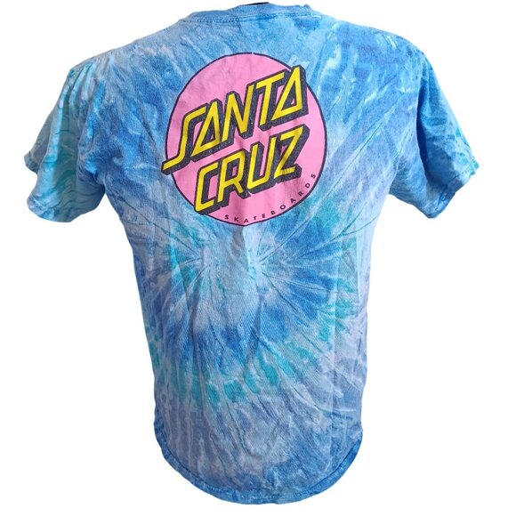 Medium T-shirt Men's Skateboards Santa Cruz Blue Tie-Dye T-Shirt M 100% Cotton - Picture 4 of 6